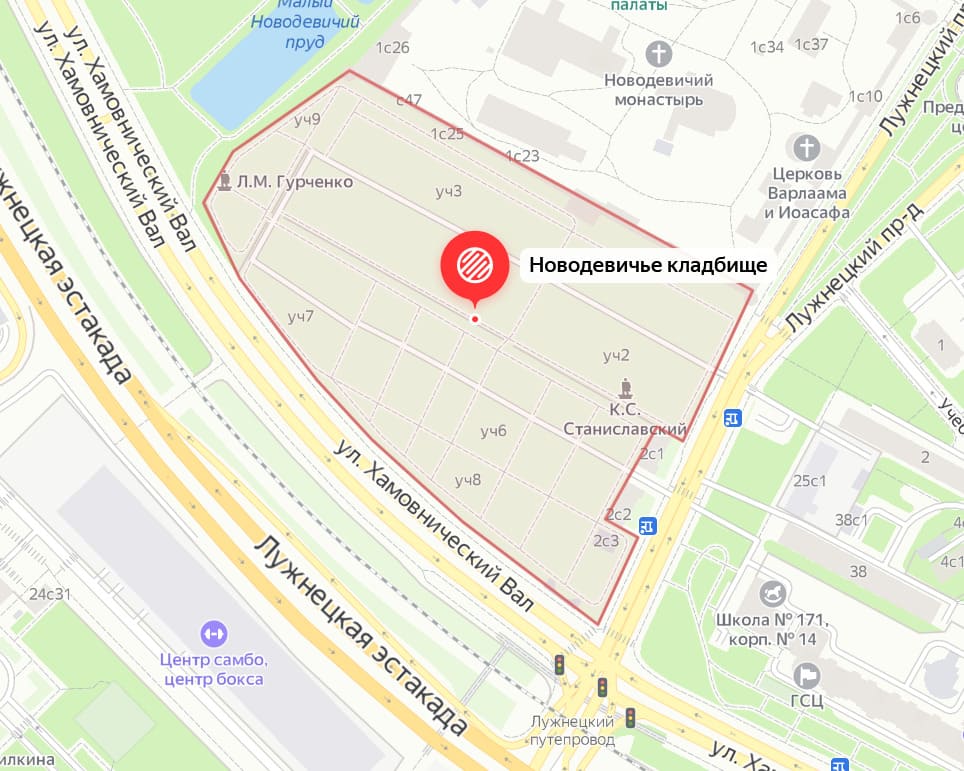 Новодевичье кладбище на карте